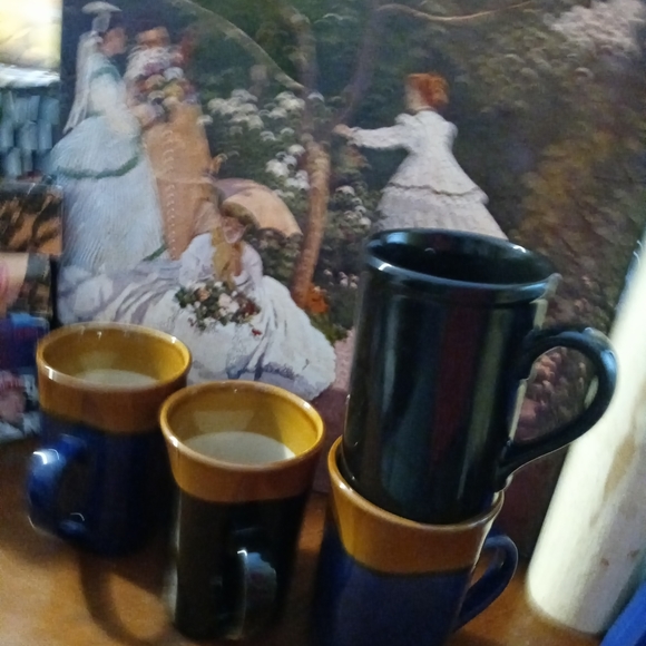 NWOT Royal Norfolk Square Two-Tone Flare Rim Stoneware 14oz Coffee Mug Set of 4 - Picture 2 of 9